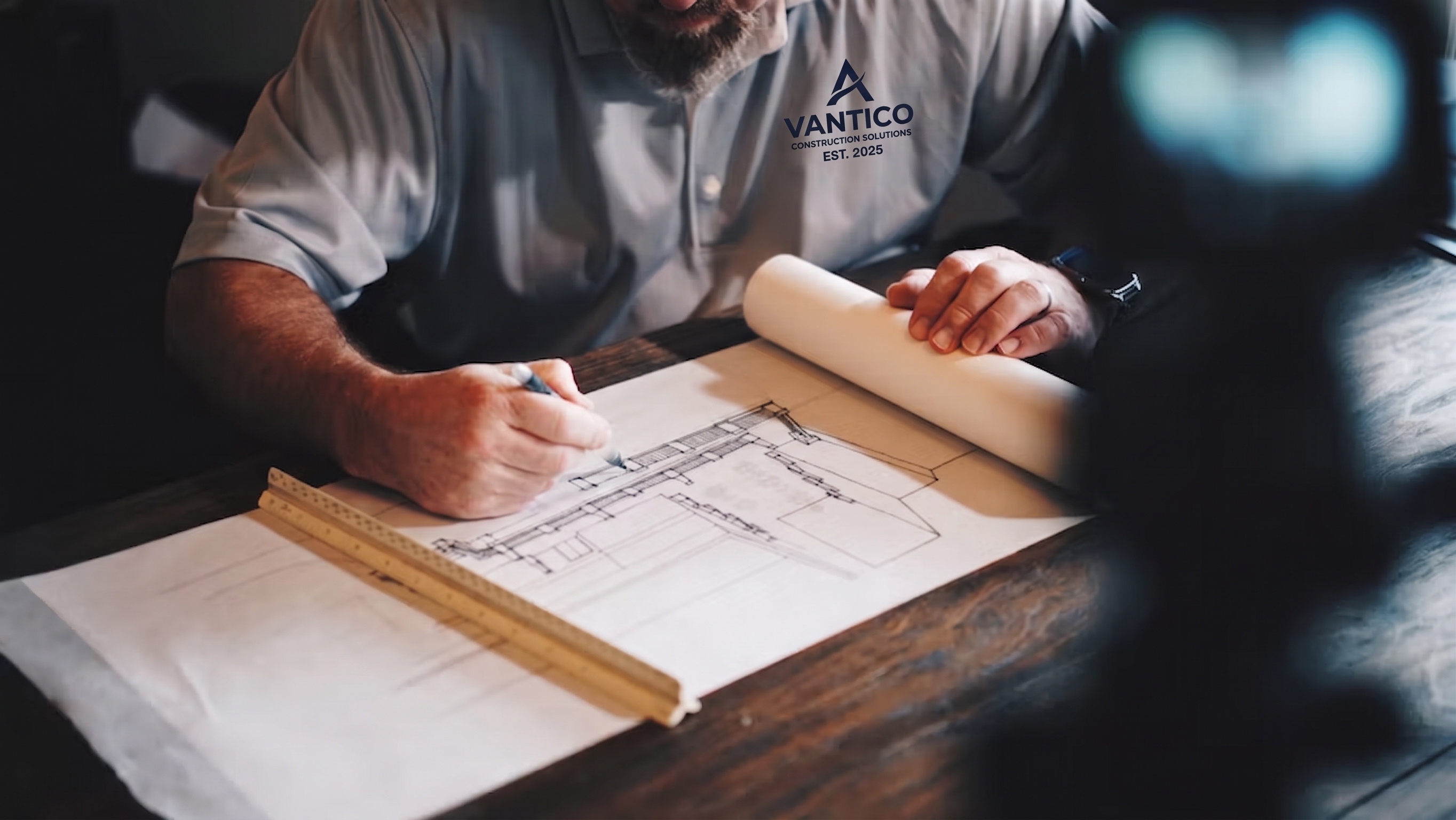 Vantico Construction reviewing project plans
